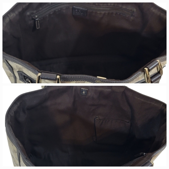 Gucci Abbey Brown & Beige Crystal Wax Canvas Monogram Pocket Tote - Picture 12 of 14